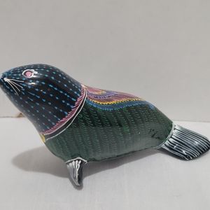 Wooden Sealion handpainted figurine 4" x 2 1/2 "